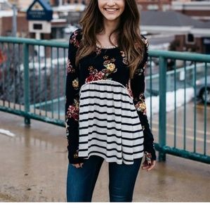 Floral Striped Long sleeve Top